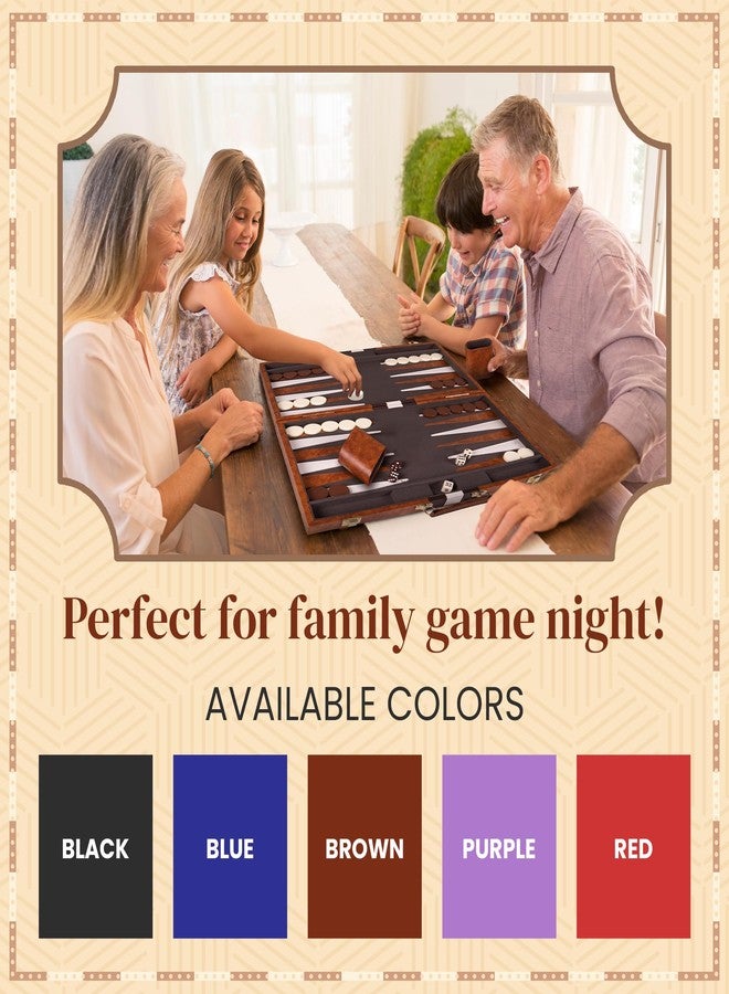 Crazy Games Premium Backgammon 15 Inches Medium Brown - Backgammon Sets for Adults and Kids - Leatherette Back Gammon Board Game Set - Travel Backgammon Set Board Encased with Accessories - Image 3